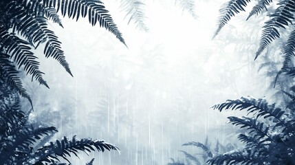 Poster - Misty forest scene with ferns framing a bright center.