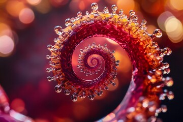 Fototapete - Abstract spiral form with red and orange hues, detailed texture, bokeh background.