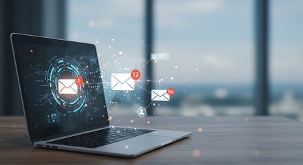 Laptop Email Notifications Digital Communication Online Messaging Modern Workplace Technology