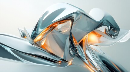 Poster - Abstract metallic sculpture with flowing, swirling forms and warm inner glow.