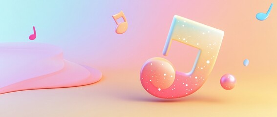 Poster - Pastel-colored musical note with sparkles on a soft background.