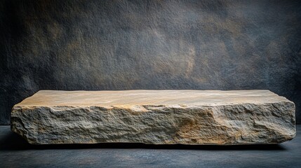 Aufkleber - Rough-hewn stone shelf against dark background.