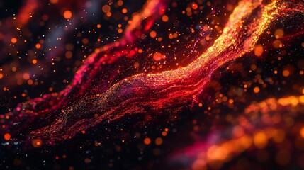 Leinwandbilder - Abstract red and gold particles swirling in dark space, bokeh effect.