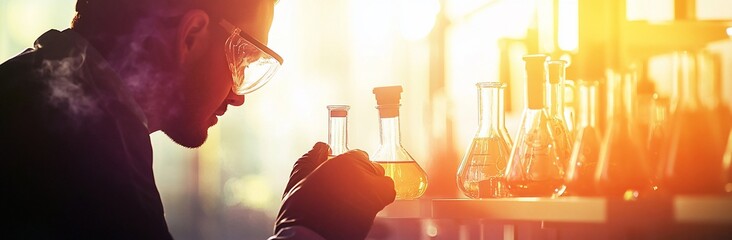 Poster - Scientist examining chemicals in lab.