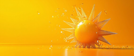 Fototapete - Abstract sunburst design with vibrant yellow sphere and radiating shards, creating a dynamic and energetic image.