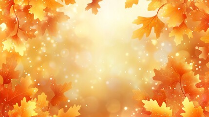 Poster - Golden autumn leaves background with bokeh lights and copy space.