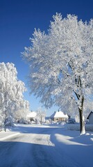 Wall Mural - Winter Wonderland Houses Trees Snow Covered Street