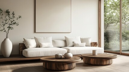 Wall Mural - Modern Living Room with Minimalist Design and Rustic Accents