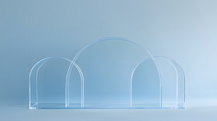 Wall Mural - A modern clear podium with minimalistic design and a large empty space for product placement, set on a soft blue gradient background.