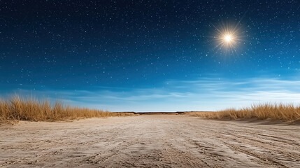 Sticker - serene night landscape with starry sky and bright moonlight