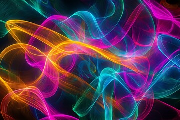 Wall Mural - a vibrant pattern of interconnected lines that stretch infinitely, glowing in the dark.
