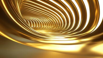 Canvas Print - Abstract gold tunnel with glowing lines, curving into a vanishing point.