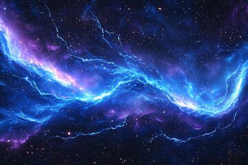 Wall Mural - an endless stream of electric blue and purple energy waves across a cosmic backdrop.
