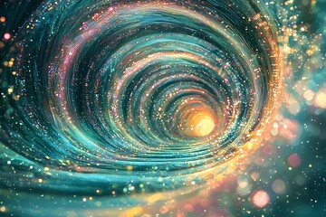 Wall Mural - an endless tunnel of swirling colors and radiant particles on a transparent background.