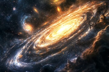 Wall Mural - an infinite field of swirling galaxies and distant cosmic bodies in motion.