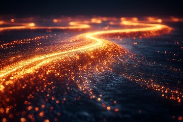 Wall Mural - an infinite flow of energy streams and glowing light waves on a dark backdrop.