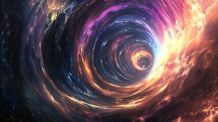 Wall Mural - an infinite spiral of colorful light waves stretching infinitely into space.