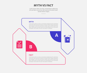 myth vs facts infographic outline style with 2 point comparison template with creative rectangle arrow opposite direction slide presentation