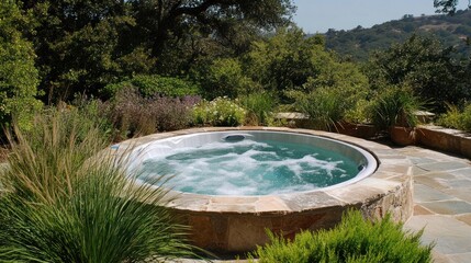 Wall Mural - Luxury Hot Tub with Mountain View: Relaxing Spa Oasis