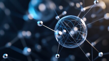 Poster - Abstract Representation of Quantum Particles and Energy Fields with Blue and Silver Spheres Connected by Lines for Science and Technology Themes