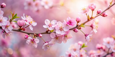 Wall Mural - Close up of delicate pink blossoms on a tree branch in springtime, spring, tree, flowers, blooming, pink, delicate, nature