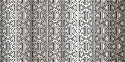 Poster - Seamless geometric pattern design featuring a silver metallic background, silver, metal, seamless, geometric, pattern