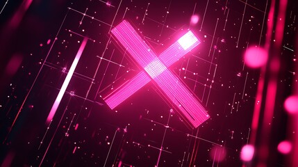 Wall Mural - Glowing pink X symbol on digital background.