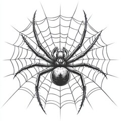 black and white spider on web illustration.