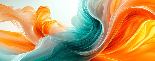 Wall Mural - Dynamic swirls of orange and teal merge into an energetic abstract backdrop