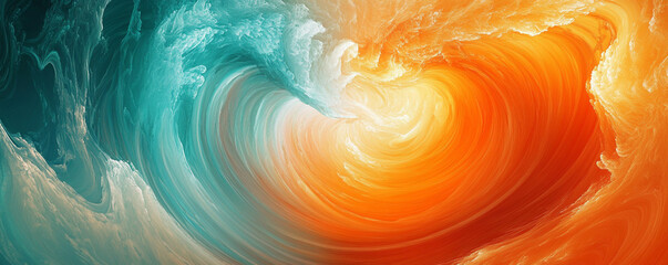 Wall Mural - Dynamic swirls of orange and teal merge into an energetic abstract backdrop