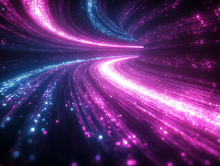 Wall Mural - High-energy magenta and cyan light trails pulsating in a dark scene