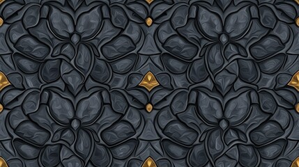 Wall Mural - Intricate dark gray floral pattern with gold accents, seamless design.