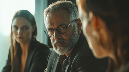 Wall Mural - A business leader having a serious conversation with their team in a boardroom.