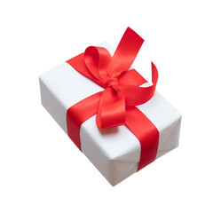 Wall Mural - dynamic angle collection of white gift box with red ribbon bow for celebration season template desig