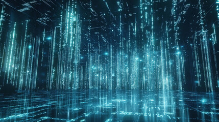 Abstract Digital Rain, Colorful background blue binary code, code used in digital computers,