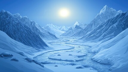 Naklejka na meble Serene winter mountain landscape with a winding river.