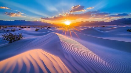 Wall Mural - Majestic Sunset Over White Sand Dunes And Mountains