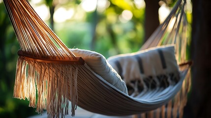 Canvas Print - Serene hammock outdoors, peaceful relaxation, sunset light.