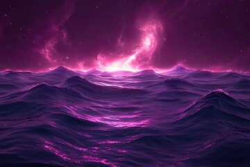 Wall Mural - Purple ocean with a pinkish glow in the background