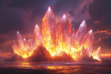 Wall Mural - Large crystal formation with a bright orange glow