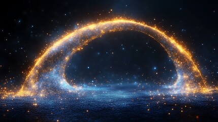 Wall Mural - Golden Sparkles Arc Over Dark Blue Surface