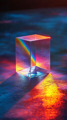 Wall Mural - Glass Cube Prism Refracting Light  Rainbow Spectrum