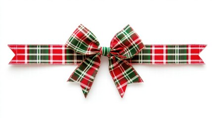 Poster - Festive plaid Christmas gift bow with vibrant colors perfect for holiday wrapping and decoration. Generative AI