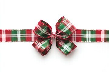 Leinwandbilder - Festive plaid Christmas gift bow with vibrant colors and ample copy space for seasonal messages and greetings. Generative AI