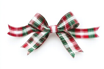 Wall Mural - Festive plaid Christmas gift bow with vibrant colors for holiday celebrations and creative mockups. Generative AI