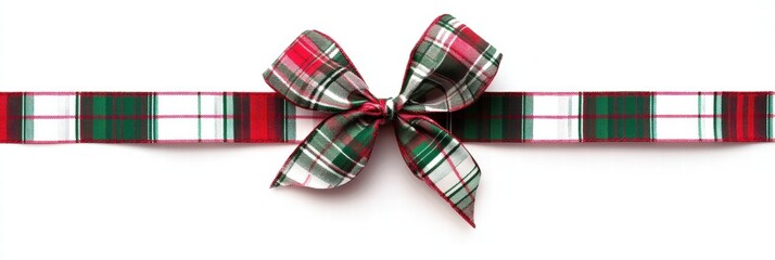 Poster - Festive plaid Christmas gift bow perfect for holiday celebrations with ample space for customization and text placement. Generative AI