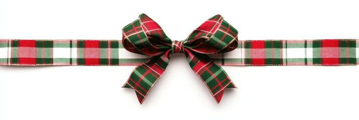 Aufkleber - Festive plaid Christmas gift bow with empty space for personalized messages and decorations in a bright setting. Generative AI