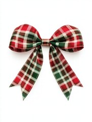 Wall Mural - Festive plaid Christmas gift bow with mock up space for personalized greetings and messages. Generative AI