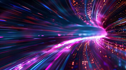 Wall Mural - abstract digital art depicting a neon lightspeed tunnel. vibrant colors and dynamic movement create 