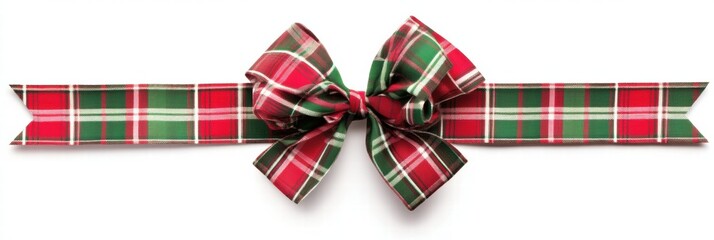 Aufkleber - Festive plaid red and green Christmas gift bow with space for text and seasonal decoration ideas. Generative AI